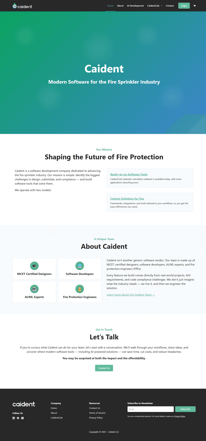 Caident Home Page Screenshot