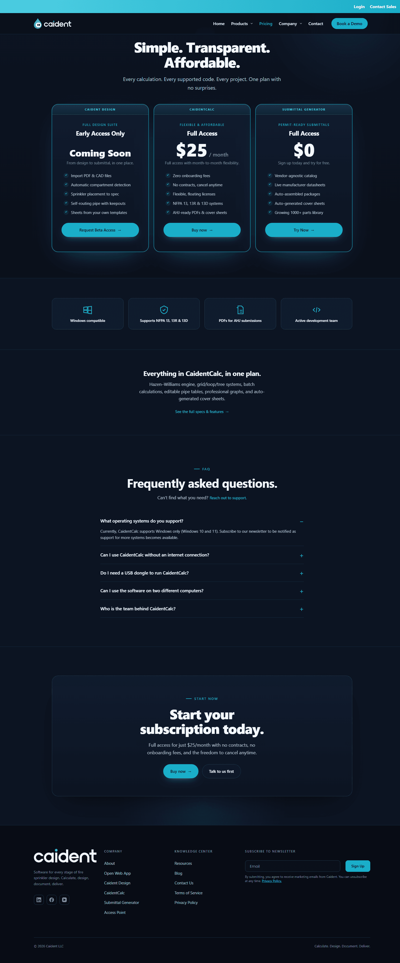 Caident pricing page