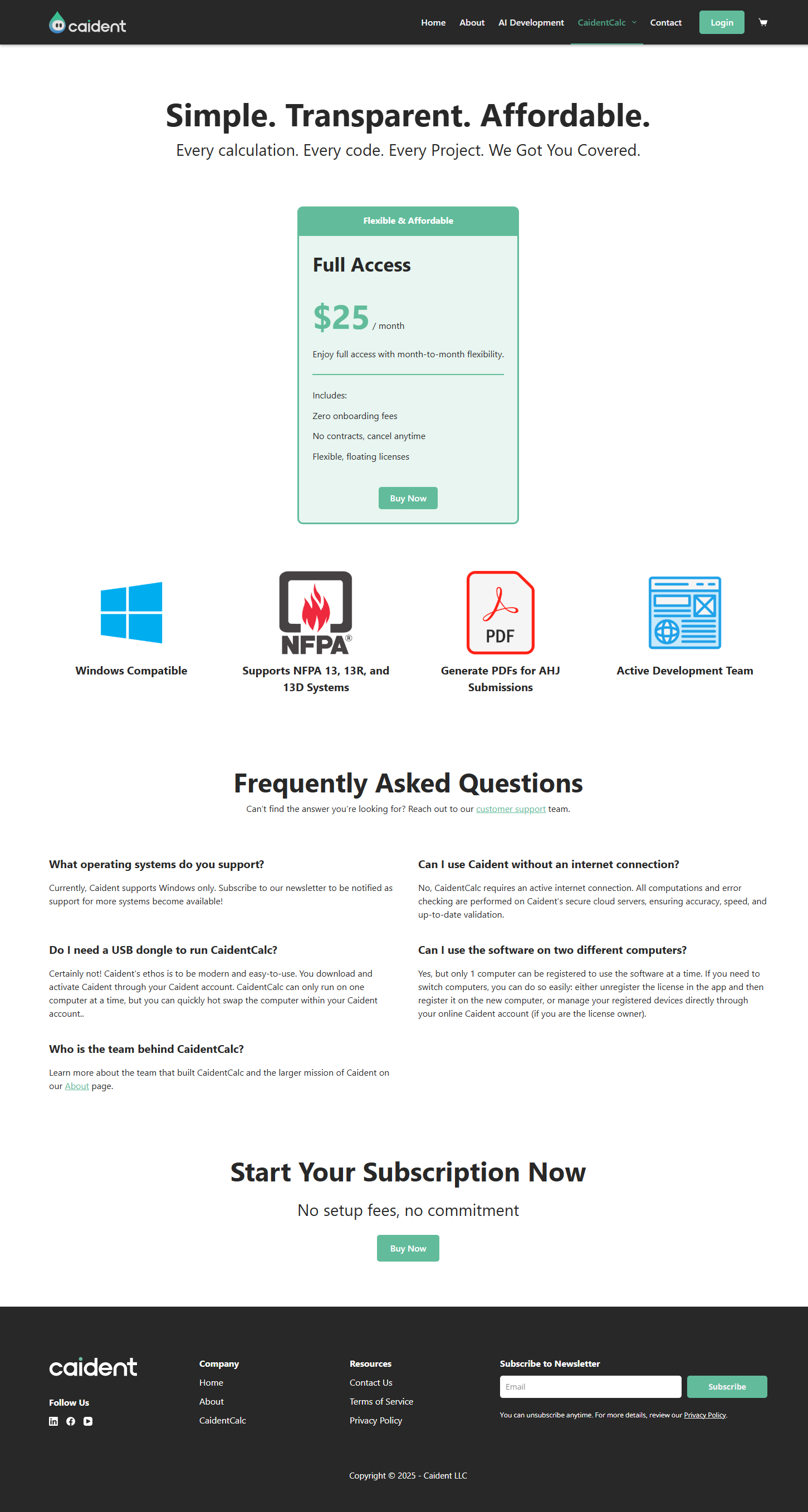 Caident Pricing Page Screenshot